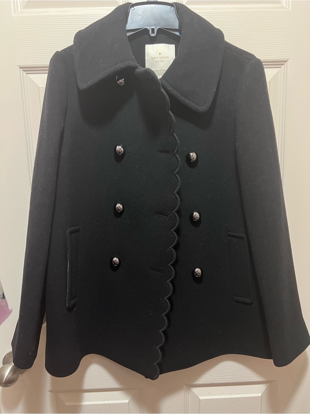 kate spade Black Scallop Wool Peacoat